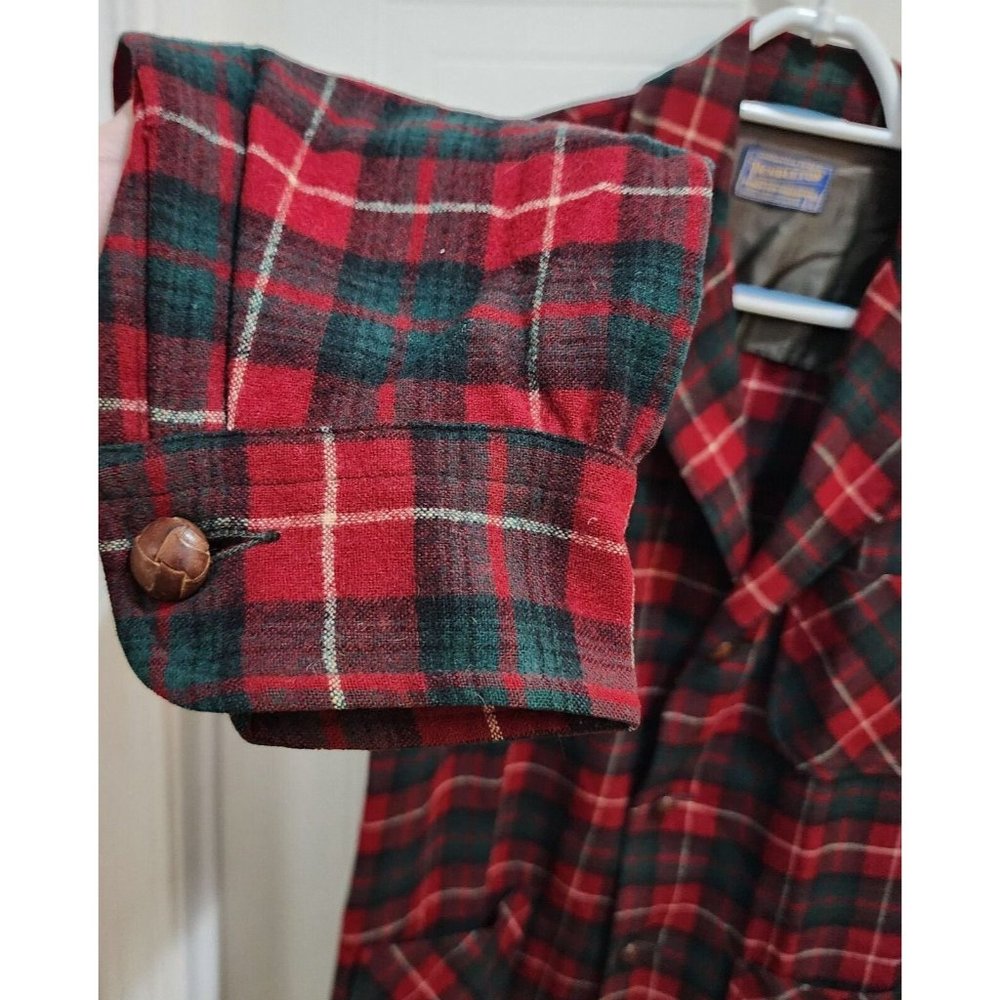 VTG Pendleton 60s 70s Smoking Jacket Red Tartan Plaid Size S 100% Virgin Wool - Picture 5 of 10